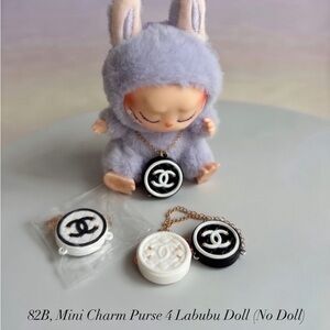 82B,CHANEL Label 2 Black and 2 White Mini Charm Purse for Labubu doll(No Doll)